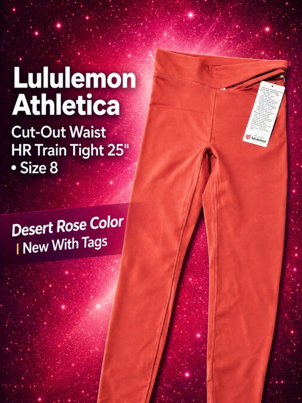 Lululemon Cut-Out Waist HR Train Tight 25" Desert Rose Leggings Sz 8 NWT